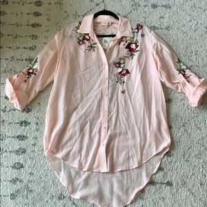 NWT Sheer Oversized Floral Embroidered Button Down